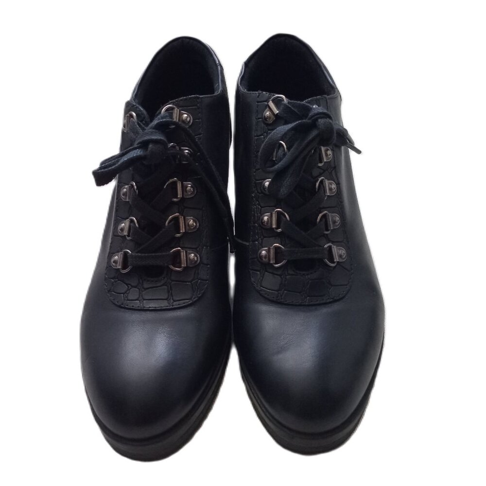 Geox Women's Y2K Faux Leather Shoes Black Block Heels Chunky Preppy Goth 10/10.5